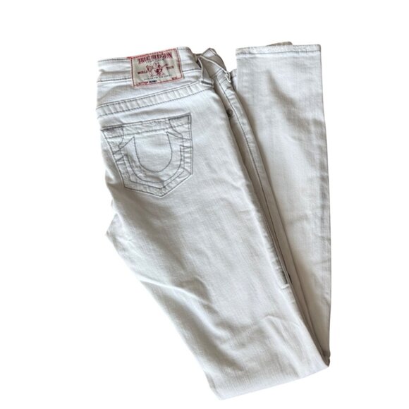True Religion Jeans Womens Size 25 Skinny White Low Rise 31” Grey Stitching - Picture 13 of 14